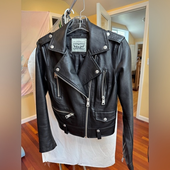 Levi's Jackets & Blazers - Levi’s Black Vegan Leather Moto Jacket XS Biker Motorcycle Zip Faux Leather